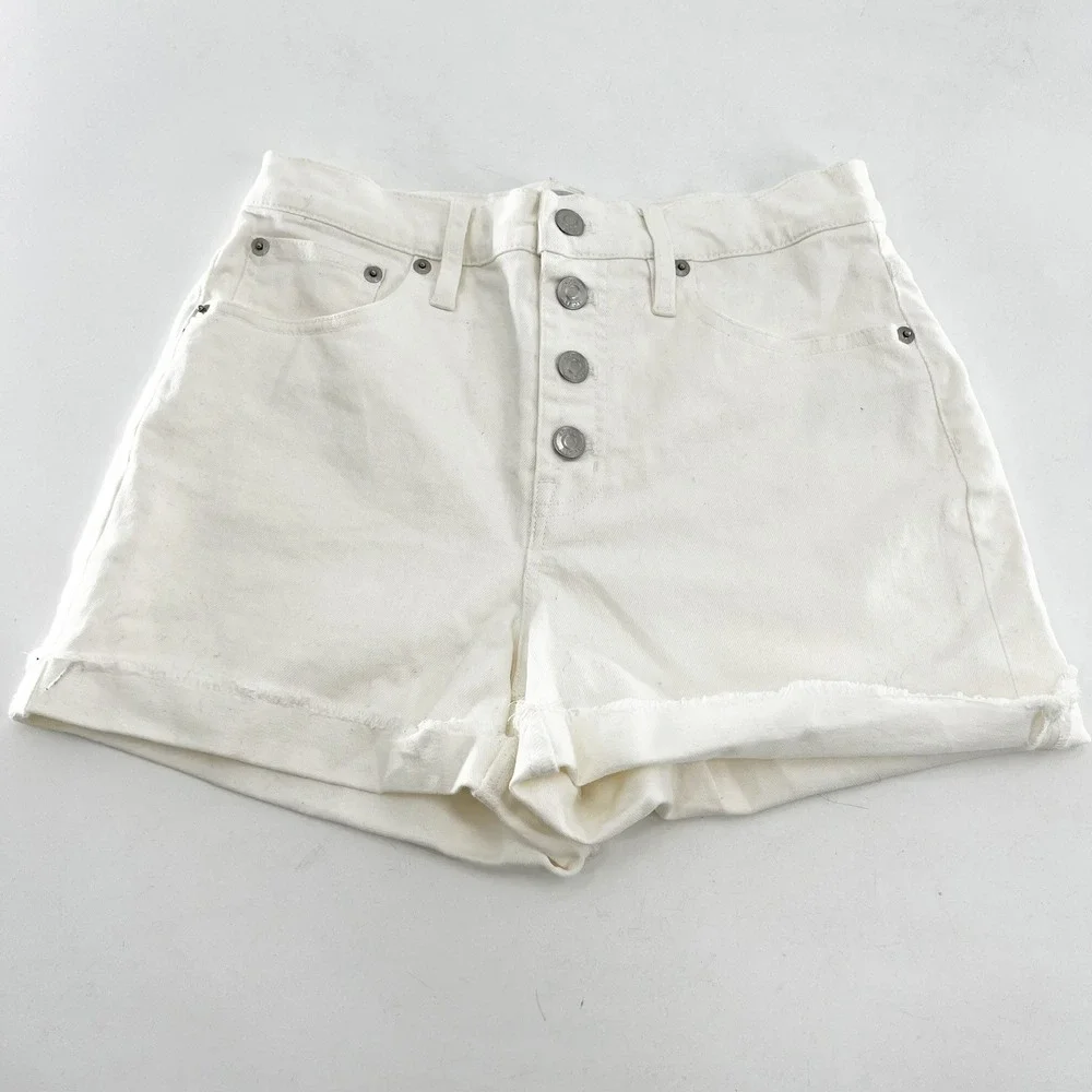 J. Crew Denim High Rise‎ Button Fly Cuffed Denim Shorts Size 26 White